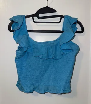 American Eagle Blue Ruffle Top thumbnail 1
