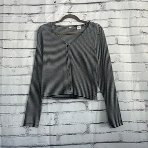 Levi’s Black White Stripe Ribbed Button Front Long Sleeve Women’s Large Top Y2K thumbnail 6