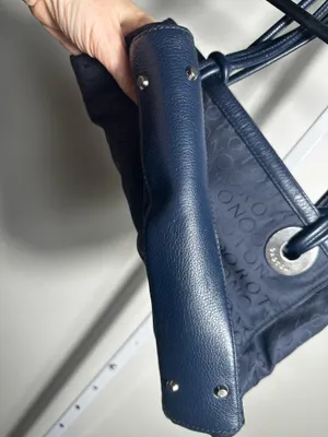 Oroton Navy Monogram Jacquard Leather Trim Shoulder Tote Bag Y2K thumbnail 5