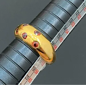 Gold Over  925 Signed Garnet Stones Hinged Bangle & Ring Set thumbnail 7