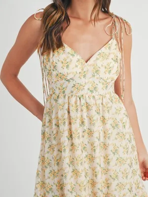 Floral print double self tie spaghetti strap tiered midi dress. Medium thumbnail 4