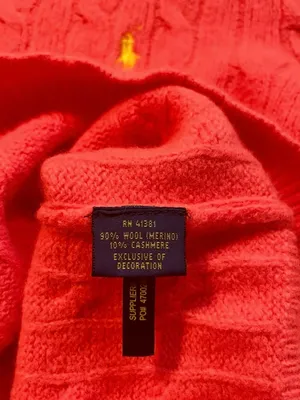 Polo Ralph Lauren Orange Cable Knit Cashmere Merino Wool Blend Sweater thumbnail 4