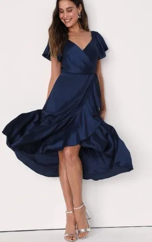 LULU's Sexy Flowy Wedding Bridesmaid Romantic Bohemian Wrap Midi Dress NWOT thumbnail 1
