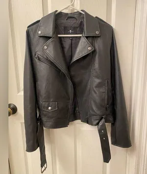7 For All Mankind Black Faux Leather Jacket thumbnail 1