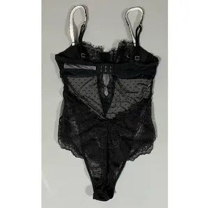 Black Polka Dot Dots Floral Lace Teddy Onesie Bodysuit Lingerie Size XS 🖤 thumbnail 5