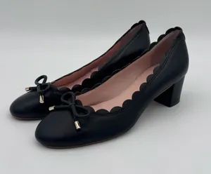 Kate Spade New York Yasmin Scalloped Block Heel Pumps Black Leather Size 6.5 thumbnail 1