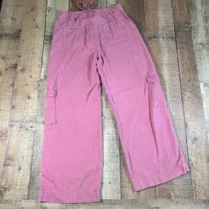 Sincerely Jules Cargo Pants Womens L Dusty Rose Linen Look Drawstring Wide Leg thumbnail 6
