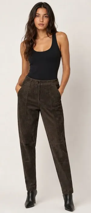 Michael Kors Collection Brown Suede Leather Pants Quiet Luxury Minimalist Runway thumbnail 1