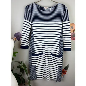 Barbour Blue and Gray Striped Rief 3/4 Sleeve Midi Pocket Dress - Size - 4 thumbnail 6