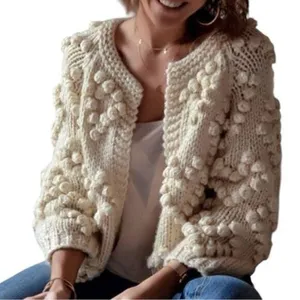 Simplee Women’s Size M Ivory Cream Berry Pattern Sweater Knit Open Cardigan thumbnail 1