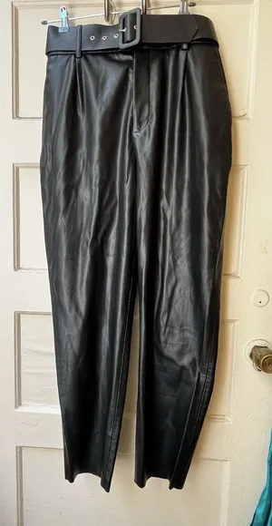 Zara Faux Leather Pants Sz M Black Belted Sophisticated Party Date Night Club thumbnail 1