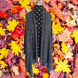 Chico's Womens Cardigan‎ Sz 1 M 8 10 Gray Black Waterfall Sweater Open Front thumbnail 2