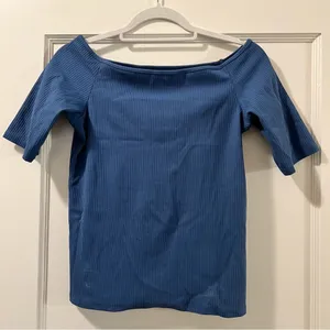 Madewell Off-Shoulder Tee in Sleekhold in Dark Mediterranean Blue Size Large NWT thumbnail 2