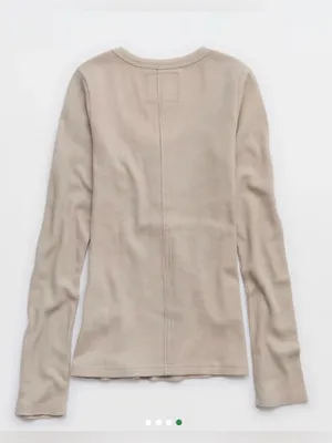 Aerie Essential Henley Layering Shirt Tan thumbnail 3