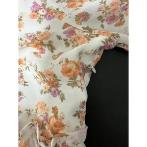 Orange Pink Microfloral Long Sleeve Boho Peasant Mini Dress Ruffle‎ Summer Sz M thumbnail 7