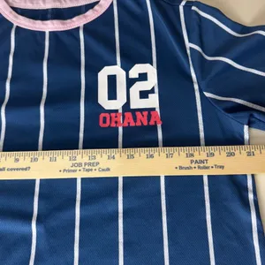 Disney Lilo & Stitch Ohana Baseball Jersey Pinstripe Mesh Shirt Navy Blue Large thumbnail 6