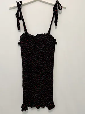 Free People Bella Black Floral Print Smocked Bodycon Mini Dress Large thumbnail 3