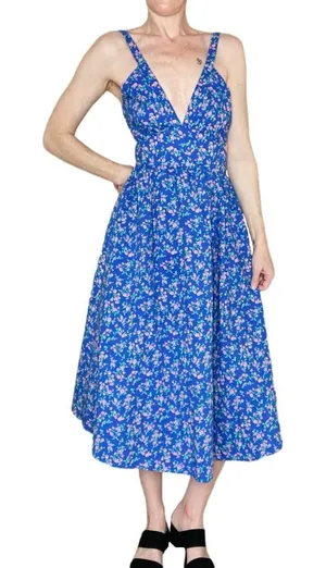 Mable Blue & Pink Floral Cottage Open Back Sleeveless Midi Dress thumbnail 1