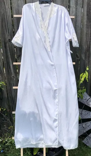 Vintage Christian Dior Lingerie Robe Light Blue Lace Small thumbnail 1
