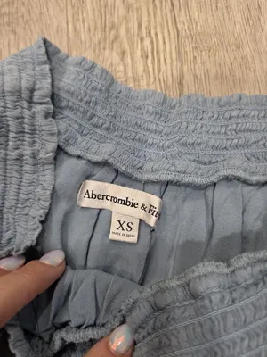 Abercrombie & Fitch Blue Off-The-Shoulder Dress XS Lightweight Cotton Blend thumbnail 3