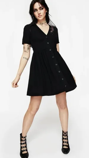 NWT Disturbia Foxglove V Neck Black Whimsygoth Mini Dress Size 12 thumbnail 1