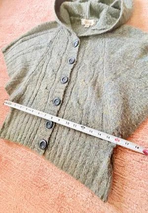 Decree Women’s Olive Green Gray Brown Marled Hooded Cape Sweater Poncho Size M thumbnail 5