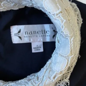Nanette Lepore Navy Blue‎ Shift Dress Lace Peter Pan Collar Pleated Hem Womens 4 thumbnail 3