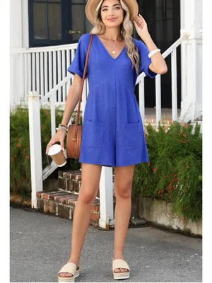 NEW Soft Casual Short Sleeve V Neck Zipper Short Romper M thumbnail 6