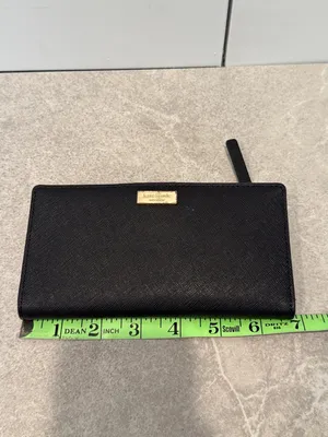 kate spade black leather continental wallet with gold plaque thumbnail 4