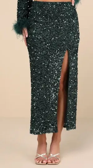 Lulu's Glittering Sequin green Midi Skirt size large thumbnail 1