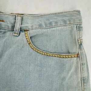 Candies Vintage Golf Club Jean Shorts Embroidered Gold Studs Denim Bermuda 80s thumbnail 5
