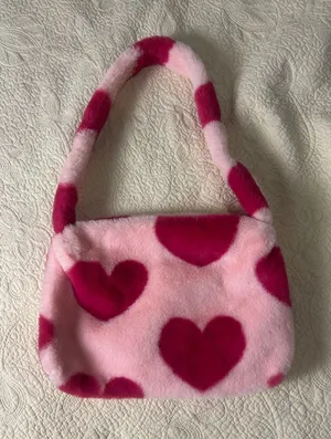 Pink Heart Plush Shoulder Bag with Magenta Accents thumbnail 1