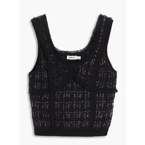 SIMKHAI‎ Metallic Boucle Tweed Bustier Top Black Medium thumbnail 2