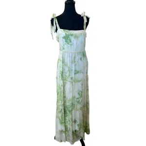 Line + Dot Green Tropical Maxi Dress MEDIUM Tiered Ruffle Cottage Vacation $115 thumbnail 11