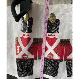 Canvas Tote Bag with Sequin Nutcracker Soldier Design White thumbnail 6