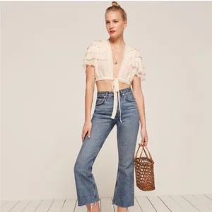 Reformation Rosedale Ruffle Top in Ivory Size Medium thumbnail 4