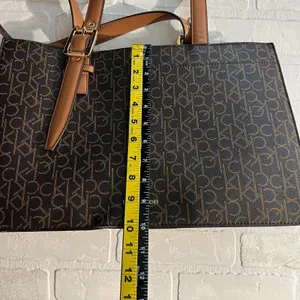 Calvin‎ Klein Signature Tote Shoulder Bag Brown CK Monogram Print Brown Leather thumbnail 15