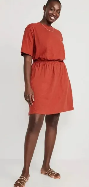 Old Navy Waist Defined Short Sleeve Fox Orange Slub Knit Mini Dress thumbnail 1