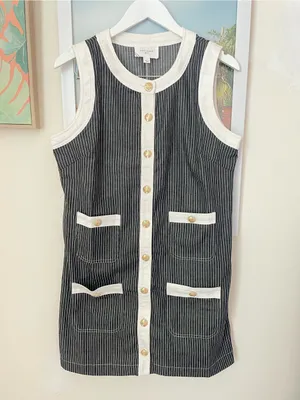 Tuckernuck Pomander Place Voileta Black Stripe Mini Dress Size Large thumbnail 4