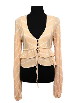 Free People Lightweight Ruffled Tierd Samifan Blouse in Peach thumbnail 3