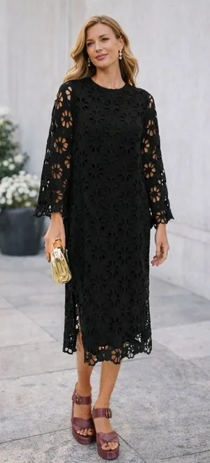 NWT Tuckernuck Hutton Midi Dress Noir Eyelet Lace Black Cocktail Dress S thumbnail 1