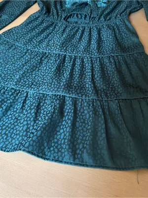 NWT Speechless Teal Jacquard Ruffle Tie Front Cutout Tiered Lightweight Dress L thumbnail 4