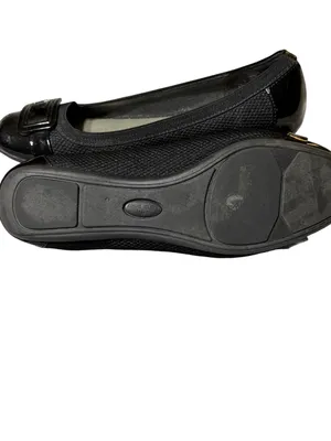 Anne Klein Sport 10M Black Fabric Patent Cap Toe Buckle Low Wedge Ballet Flat thumbnail 6