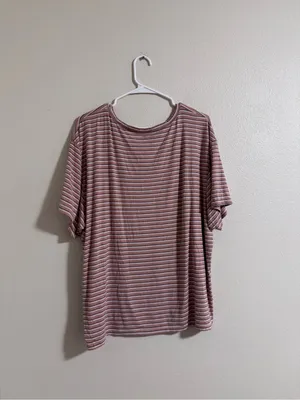 NWT American Eagle Outfitters Pink and White Striped V-Neck Tee thumbnail 3