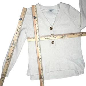 Madewell‎ XS Wool Long Sleeve Quarter Button Henley Pullover Sweater Beige Ivory thumbnail 6