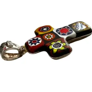 Sterling silver Vintage Murano Millefiori Cross Pendant thumbnail 9