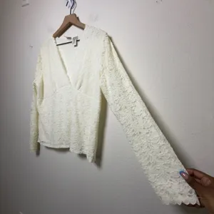 VTG 90s Women Coquette‎ Babydoll Lace Top XL Ivory Fairy Whimsical Balletcore thumbnail 6
