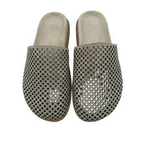 NOW Made in Italy Shoes Women 7 Ivory Rhinestone Perforated Leather Mule Slides‎ thumbnail 3