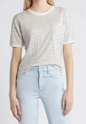 FRAME Organic‎ Linen Striped Pocket Tee thumbnail 1