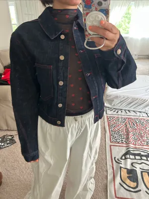 Zara shoulder pad denim jacket. XS thumbnail 6